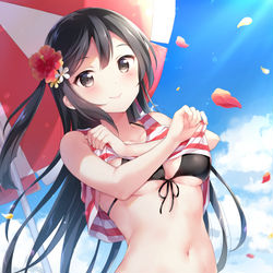 This is a pixiv picture whose title is 「さあ、一緒に泳ぎましょうか！」.