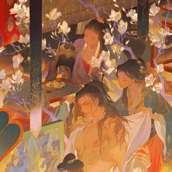 This is a pixiv picture whose title is 狄青入浴图.