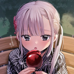 This is a pixiv picture whose title is りんご飴、おいしい…….
