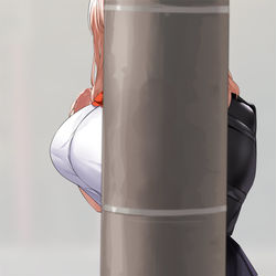 This is a pixiv picture whose title is いろいろと大きいせいで尾行がへたくそな子（2枚）.