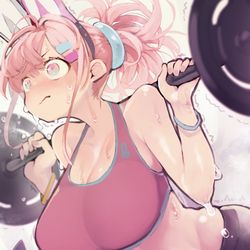 This is a pixiv picture whose title is 【強化人類アムネロ】筋トレ女子【オリジナル】.