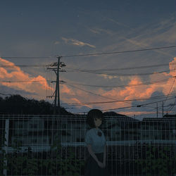 This is a pixiv picture whose title is 道草、夕涼み.