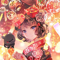 This is a pixiv picture whose title is 北斎ちゃんと浅草ほおずき市.