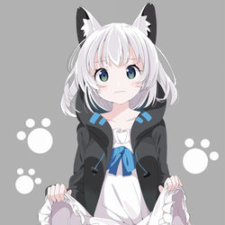 This is a pixiv picture whose title is 白髪ケモミミたくしあげ.