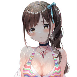 This is a pixiv picture whose title is 水着な園田智代子さんのパーカーの下が気になります.