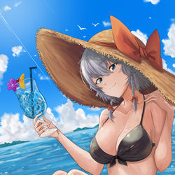 This is a pixiv picture whose title is 水着の咲夜さん！.