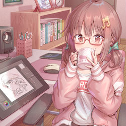 This is a pixiv picture whose title is お絵描き中に休憩する女の子.