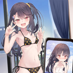 This is a pixiv picture whose title is 水着、去年のワンピは……？.