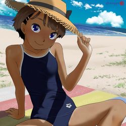 This is a pixiv picture whose title is スク水麦藁.