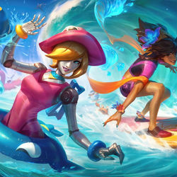This is a pixiv picture whose title is Pool Party Orianna and Taliyah.