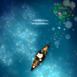 This is a pixiv picture whose title is 「星の川に乗って」.