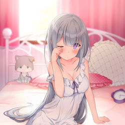 This is a pixiv picture whose title is 寝起きエミリア.