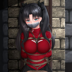 This is a pixiv picture whose title is いすに縛られた遠坂凛.