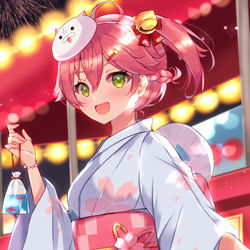 This is a pixiv picture whose title is 「花火一緒に見よ！」.