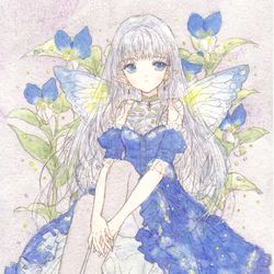 This is a pixiv picture whose title is 露草の妖精.