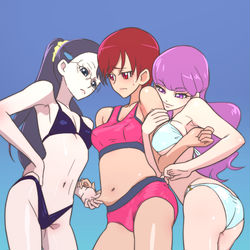 This is a pixiv picture whose title is 暑いからプリキュアの水着描く.