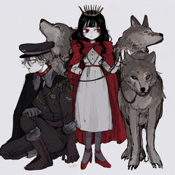This is a pixiv picture whose title is 狼と赤ずきん.