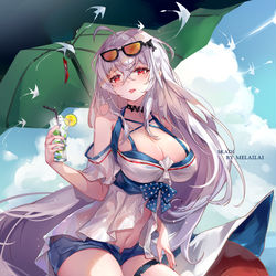 This is a pixiv picture whose title is 明日方舟  泳装斯卡蒂.