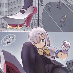 This is a pixiv picture whose title is パンツを見れる上に嫌な顔しながら踏んでもらえる浜風.