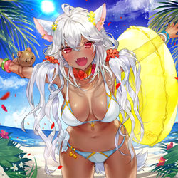 This is a pixiv picture whose title is 褐色けもみみギャルとトロピカルデート❤.