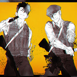 This is a pixiv picture whose title is さとう & しまざき.