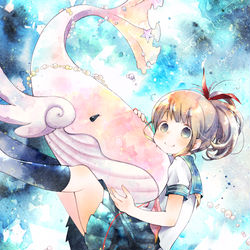 This is a pixiv picture whose title is 宇宙鯨は恋と青春の夢を見る。.