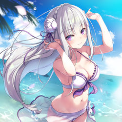 This is a pixiv picture whose title is 水着なエミリアたん.