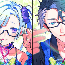 This is a pixiv picture whose title is 2人で1つのジュース.
