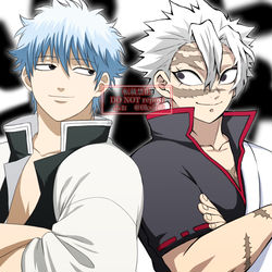 This is a pixiv picture whose title is 鬼滅の刃×銀魂.
