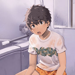 This is a pixiv picture whose title is 風呂掃除セット(少年のすがた).