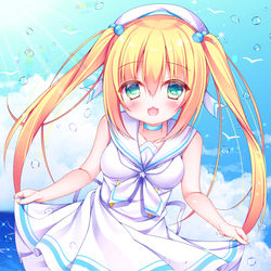 This is a pixiv picture whose title is 海にセーラー白ワンピな女の子.
