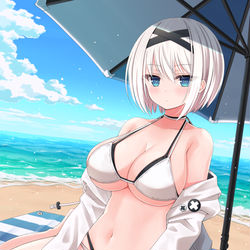 This is a pixiv picture whose title is 海辺のゲーマー女子.