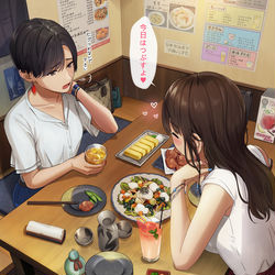 This is a pixiv picture whose title is 仕事終わりに酒を飲む先輩と後輩.