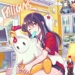 This is a pixiv picture whose title is FallGuys　抱き枕.