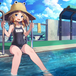 This is a pixiv picture whose title is 諏訪子ちゃんとプールに入りたい！.