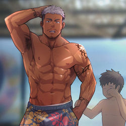 This is a pixiv picture whose title is 迷子を迎えに来たヤンパパ.