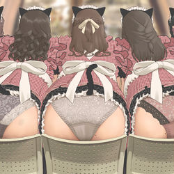 This is a pixiv picture whose title is 猫耳メイドの尻並べ.