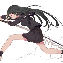 This is a pixiv picture whose title is せーらー服とクソデカ刀.