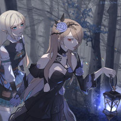 This is a pixiv picture whose title is 魔女と幼いエルフ.