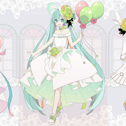 This is a pixiv picture whose title is 風船ｘ白ドレスｘスニーカー.