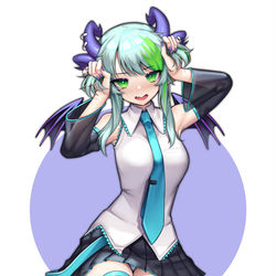 This is a pixiv picture whose title is Lich dressed as Miku.