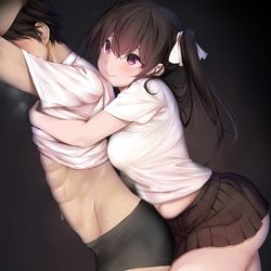 This is a pixiv picture whose title is 背中の感触だけで自分の彼女を当てるゲーム.