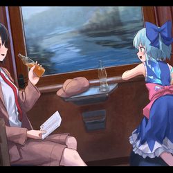 This is a pixiv picture whose title is 電車で旅行.