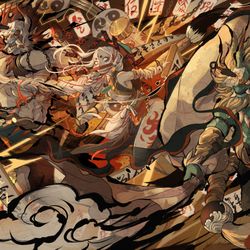 This is a pixiv picture whose title is 風 神 雷 神 -根の国底の果て-.