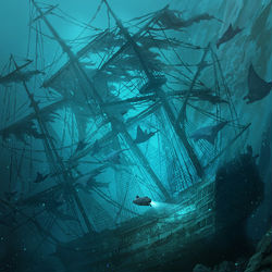 This is a pixiv picture whose title is 「難破船探査」.