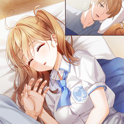 This is a pixiv picture whose title is 起こしにきて一緒におねんねしちゃった幼なじみちゃん.