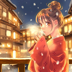 This is a pixiv picture whose title is 2日目「温泉」.