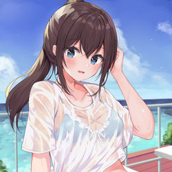 This is a pixiv picture whose title is 濡れ透けポニテちゃん.