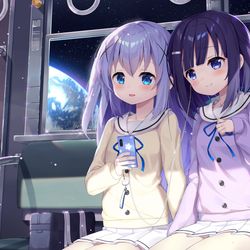 This is a pixiv picture whose title is 宇宙列車で通学中のフユチノ（夢の話）.