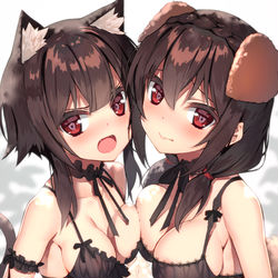 This is a pixiv picture whose title is わんにゃん!.